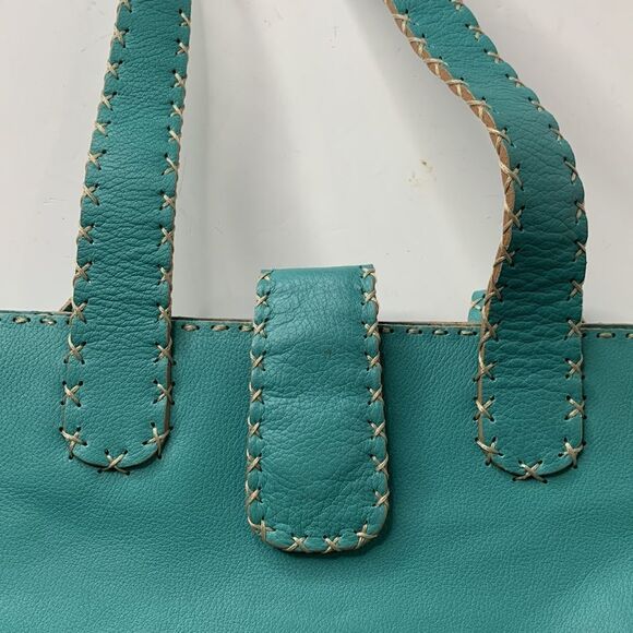 RD2 Randal Dodge aqua teal leather cross stitch trim shoulder bag - Picture 9 of 9